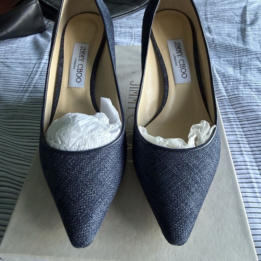 Jimmy Choo Romy 60 Navy Tweed, Brand New In Box - Picture 6 of 7